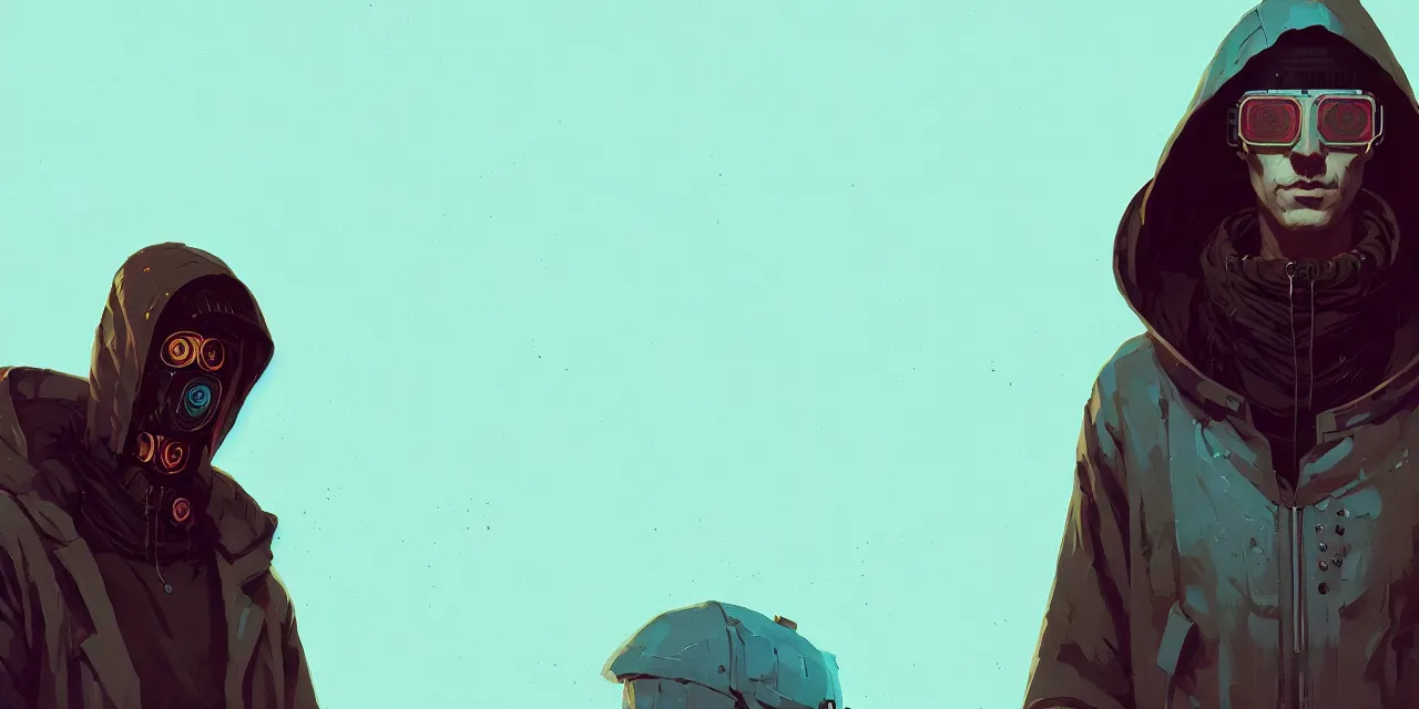 Image similar to cyberpunk synth, hyper - realistic portrait of a man in a hoodie, cyberpunk, by atey ghailan, by greg rutkowski, by greg tocchini, by james gilleard, by joe fenton, by kaethe butcher, dynamic lighting, gradient light blue, brown, blonde cream and white color scheme, grunge aesthetic
