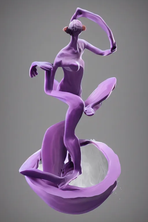 Prompt: epic 3 d abstract model, liquid hands and feet spinning, 2 0 mm, with white and pastel purple peanut butter, melting smoothly into asymmetrical 🍉 🌊, liquid, delicate, beautiful, intricate, houdini sidefx, trending on artstation, by jeremy mann and ilya kuvshinov, jamie hewlett and ayami kojima