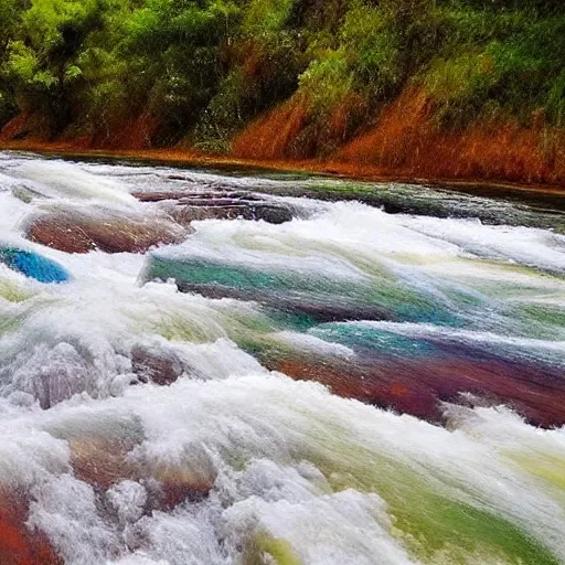 Prompt: a rainbow river, epic art
