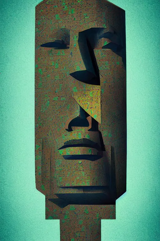 Image similar to cubist moai statue cutout digital illustration cartoon colorful beeple