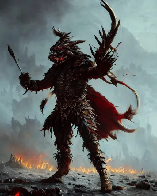 Image similar to oil painting of Angry Anthropomorphized Pickle Berserker, wearing fur armor, claws, sharp focus, attack pose, fantasy style, octane render, volumetric lighting, 8k high definition, by greg rutkowski, highly detailed, trending on art Station, magic the gathering artwork, burning Battlefield background, centered