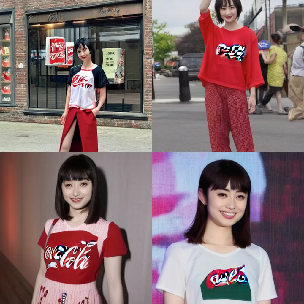 Image similar to suzu Hirose wearing a Coca Cola top