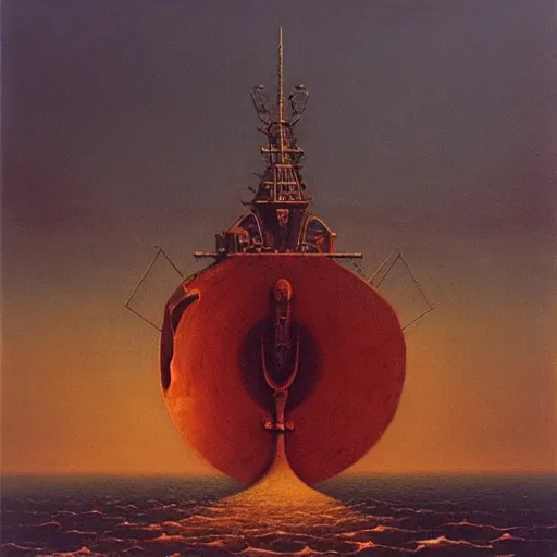 Image similar to naval energy shield by Zdzisław Beksiński, oil on canvas