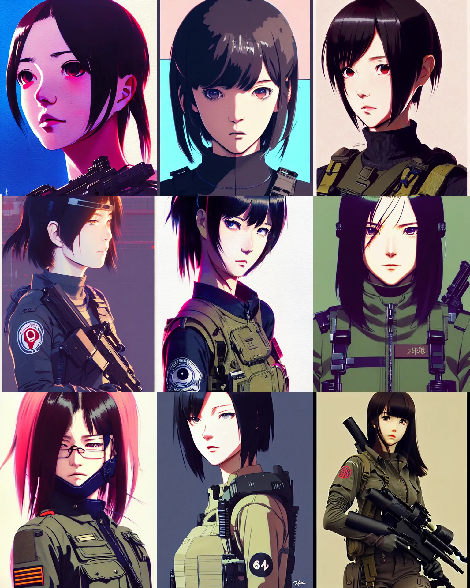 Prompt: girl wearing tactical gear | | very very anime!!!, fine - face, audrey plaza, realistic shaded perfect face, fine details. anime. realistic shaded lighting poster by ilya kuvshinov katsuhiro otomo ghost - in - the - shell, magali villeneuve, artgerm, jeremy lipkin and michael garmash and rob rey