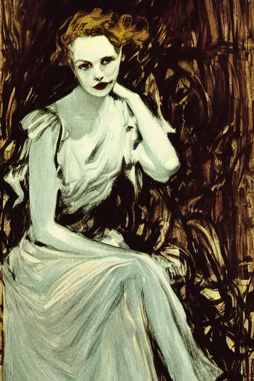 Image similar to portrait of hannah murray as delirium of the endless, the sandman by walter sickert, john singer sargent, and william open