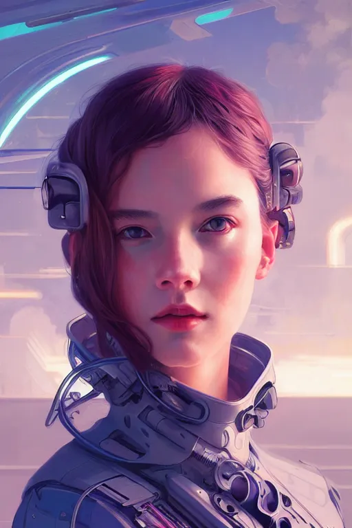 Image similar to portrait futuristic Airforce Girl, in future airport rooftop , ssci-fi, fantasy, intricate, very very beautiful, elegant, human anatomy, neon light, highly detailed, digital painting, artstation, concept art, smooth, sharp focus, illustration, art by tian zi and WLOP and alphonse mucha