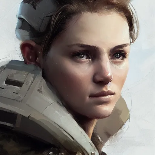 Image similar to Portrait of a woman by Greg Rutkowski, she is about 20 years old, athletic tomboy, attractive, military composure, short blonde hair, russian, she is wearing futuristic military fatigues, highly detailed portrait, digital painting, artstation, concept art, smooth, sharp foccus ilustration, Artstation HQ.