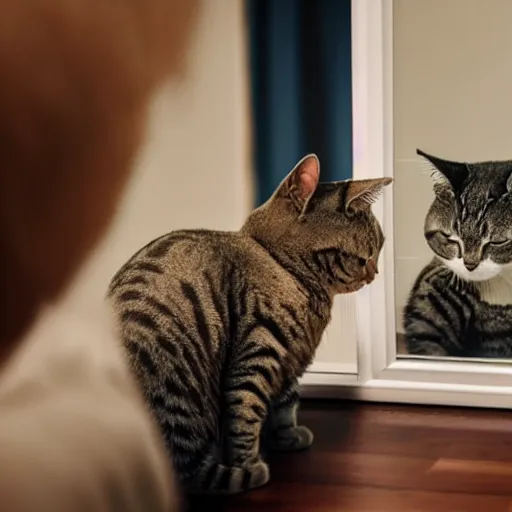 Prompt: a cat looking at himself inside the mirror