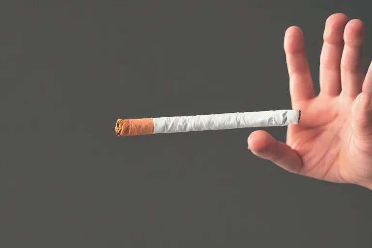 Image similar to Close-up of thin soft hand, cigarette with smoke, hand with five fingers, hyper realistic, high details, photo, super resolution