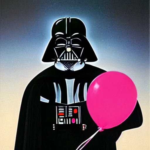 Prompt: Darth Vader holding a pink balloon painted by Caravaggio. High quality.