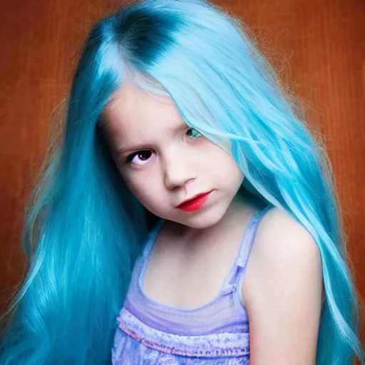 Prompt: little girl with blue hair