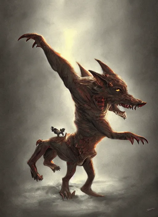 Image similar to Goblin with no legs riding a wolf, digital painting, 8k, HD