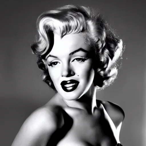 Image similar to black and white cinematic shot of Marilyn Monroe as Catwoman