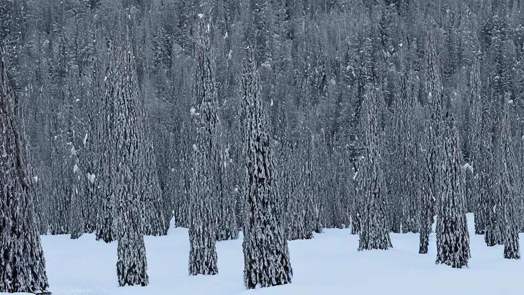 Image similar to Pine tress full of snow, lit by a full moon