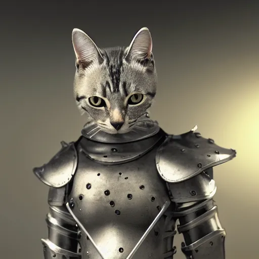 Prompt: a cat wearing armor like a knight, high quality render, studio lighting