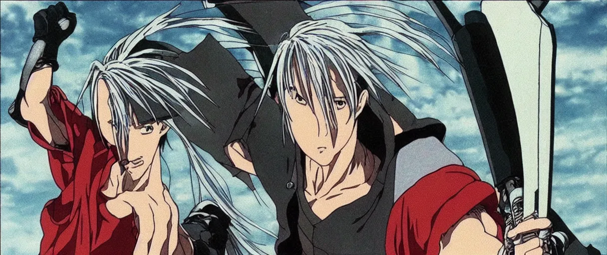 Image similar to “still frame of Sephiroth in 1988 anime film Akira by Katsuhiro Otomo, screenshot, color”