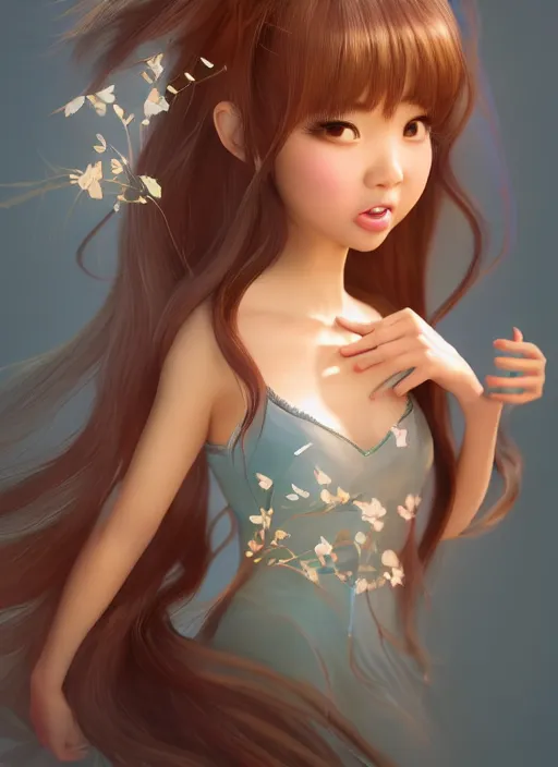 Image similar to a cute asian girl singing, flowing hair in the style of pixar animation, full body shot, low angle view, award winning, hyper detailed, studio lighting, artstation, octane renderer, unreal engine