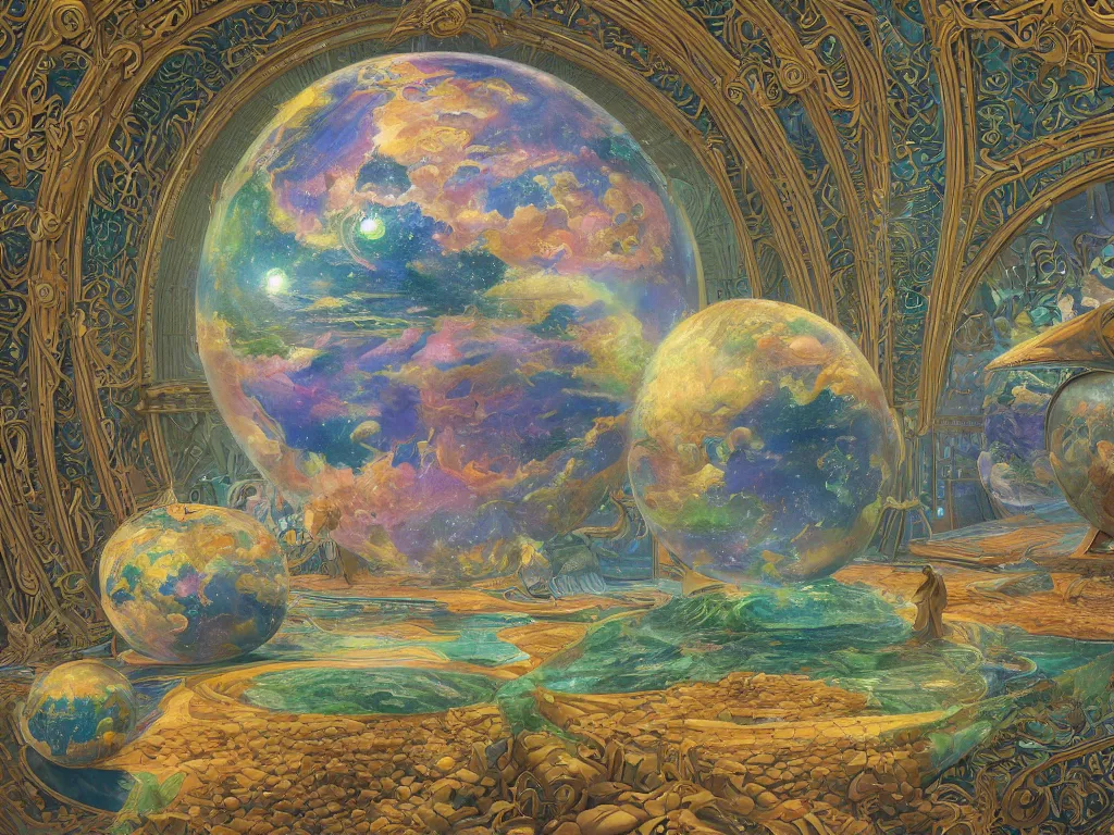 Image similar to The universe is a spheroid region 705 meters in diameter, 3d render, Sunlight Study, by Marianne North and ((((Lisa Frank)))), Art Nouveau, 8k, extreme detail, sharp focus, octane render