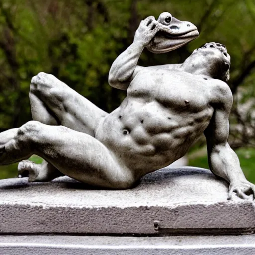 Prompt: greek statue of a buff frog