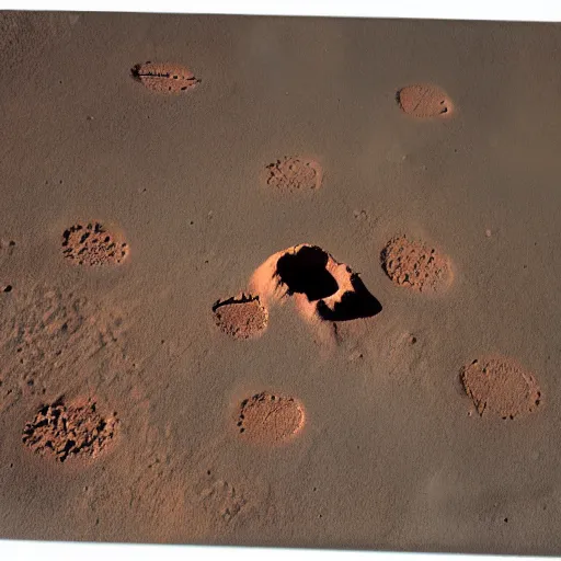 Image similar to painting of cat paw imprint on a mars surface, style of greg rutkowski