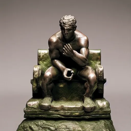 Prompt: thinker statue sitting on throne from games of throne