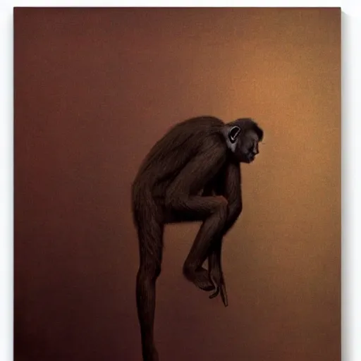 Image similar to monkey in a suit made by zdzislaw beksinski