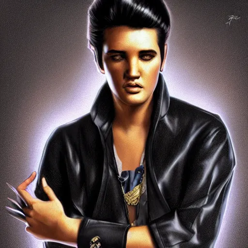 Image similar to young elvis presley dressed in 2 0 2 2, modern clothing, nashville, tennessee, portrait, highly detailed, digital painting, artstation, concept art, sharp focus, illustration, cinematic lighting, art by artgerm and greg rutkowski and alphonse mucha