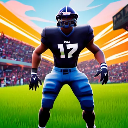 Image similar to American football player in the style of fortnite