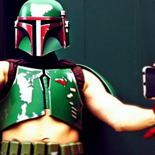 Prompt: boba fett poses as a selfi girl