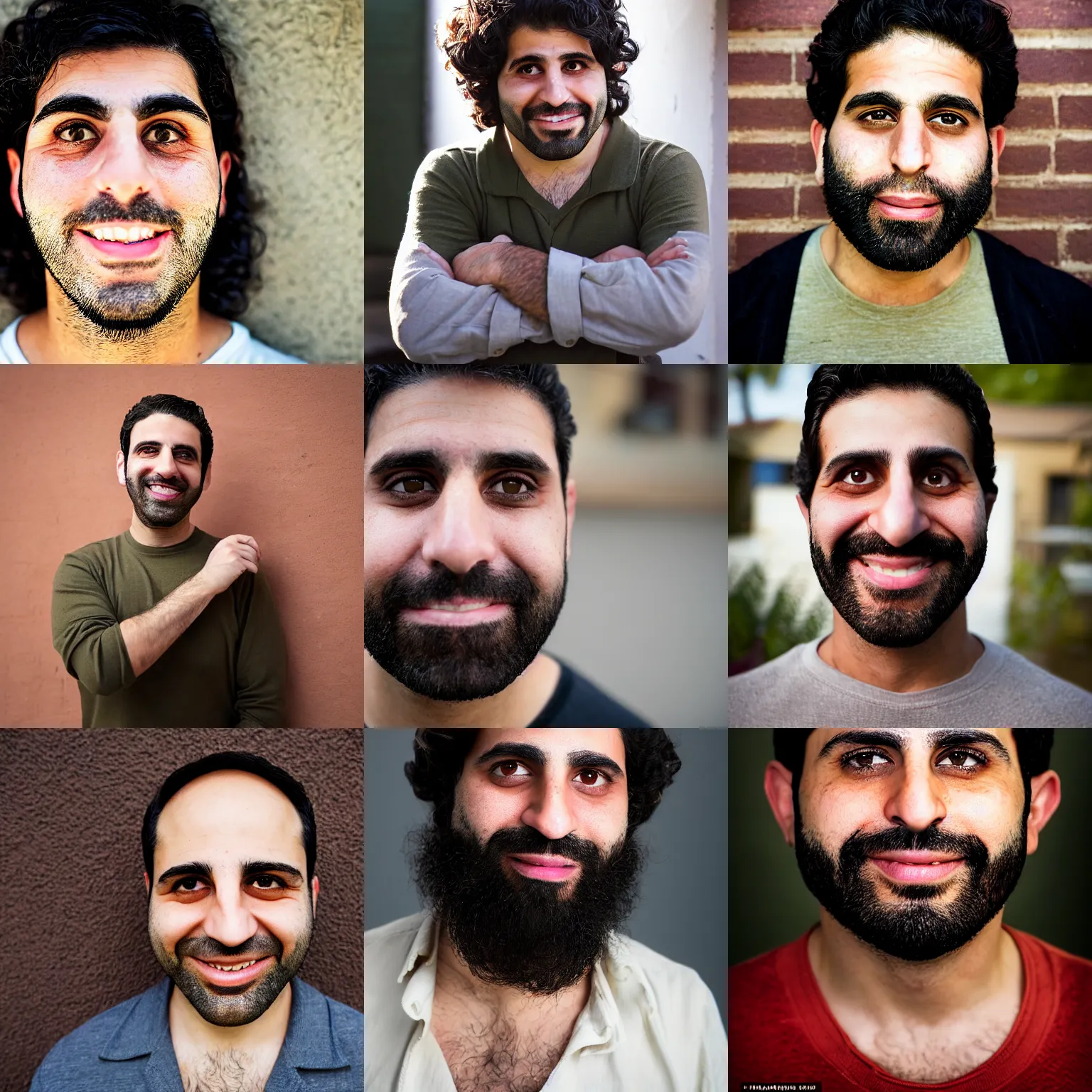 Prompt: portrait photograph of a happy, handsome 3 4 year old persian half - jewish hispanic joe penna | wide set eyes | oval long narrow face | round monolid eyes | fit thin | bow lips | medium stylish black hair | medium - sized upturned aquiline nose | healthy olive tone skin | trimmed neat eyebrows | very heavy stubble | taken by steve mccurry
