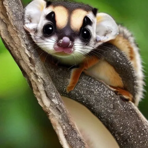 Image similar to Super cute animal combination of Sugar glider, Gecko, Sand cat, Bee hummingbird, Racoon dog, Pygmy hippopotamus , Leafy sea dragon, Elephant Shrew, Margay, Klipspringer, Fennec Fox, Tawny frogmouth, Tarsier, Quetzal and Star-nosed mole