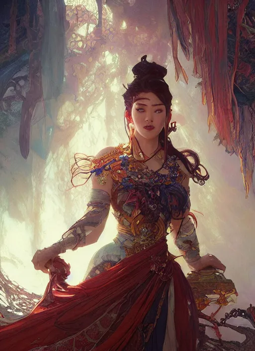 Image similar to oriental witch in elden ring by stanley artgerm lau, greg rutkowski, thomas kindkade, alphonse mucha, loish, norman rockwel