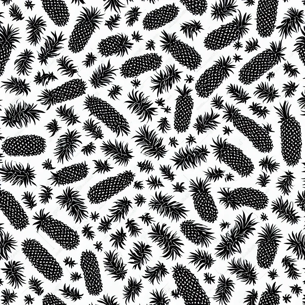 Image similar to seamless pattern parots and pineapples. black and white, drawing, white background, seamless, ornament.