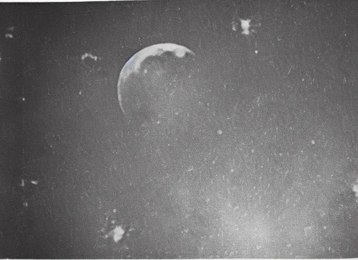 Image similar to vintage photo still of the moon!!!! exploding!!!! exploding moon moon explosion fragments on one side moon rupture moon exploding moon explosion over new york city in the 1 9 2 0 s, black and white, weathered, edge vignette, explosion in the sky, moon exploding