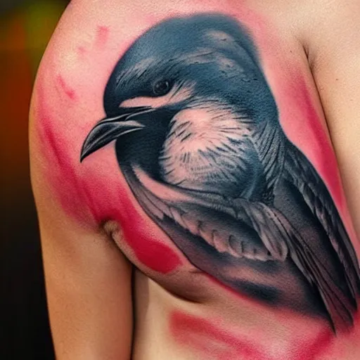 Image similar to ink tatoo, a swallow with a black beard wearing an athletic bilbao shirt, 4 k, masterpiece