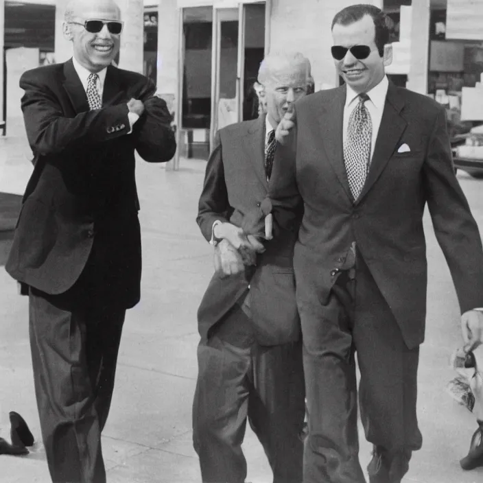 Prompt: Joe Biden walking with Lee Harvey Oswald as walmart