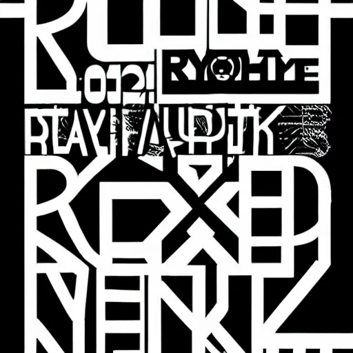 Image similar to black on white graphic poster in style of david rudnick, acid, y 2 k