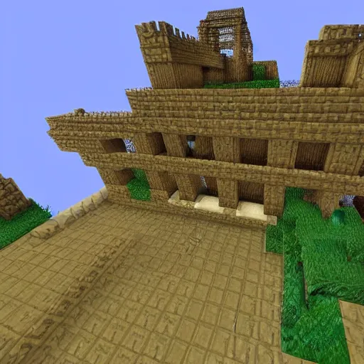 Prompt: a castle with vines growing on it, Minecraft build