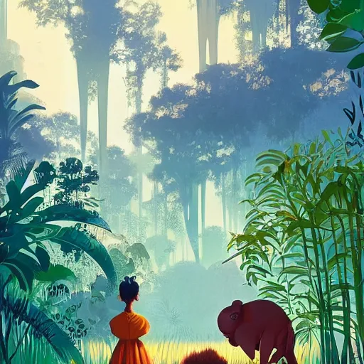 Image similar to painting of the jungle by victo ngai and malika favre, by rhads, makoto shinkai, madgwick, masterpiece, contest award winner