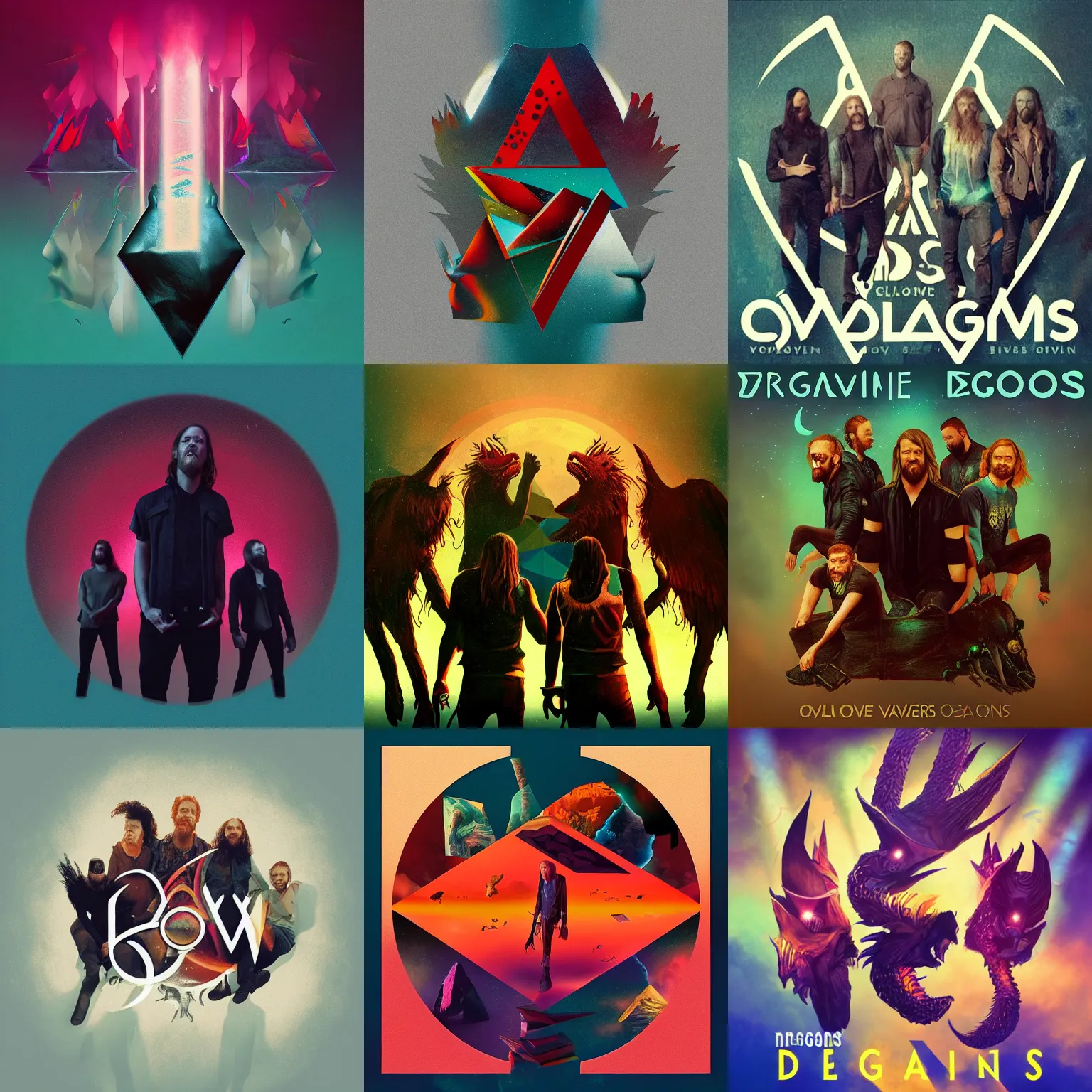 Every Imagine Dragons album cover in the style of every Imagine