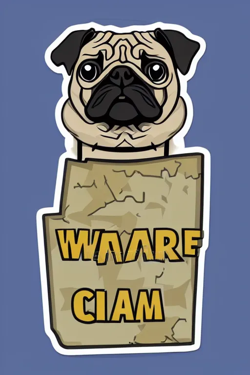 Image similar to Pug as war criminal, sticker, colorful, illustration, highly detailed, simple, smooth and clean vector curves, no jagged lines, vector art, smooth