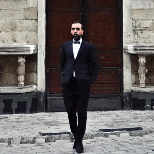 Prompt: a man with black suit in istanbul