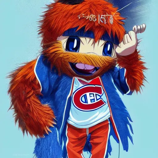 Image similar to anime Portrait of Youppi the Habs Montreal Canadiens Mascot as a very cute powerful and friendly pokemon, highly detailed anime, high evolution, 1990s, legendary, smooth, sharp focus, dynamic lighting, intricate, trending on ArtStation, illustration pokemon, art by WLOP