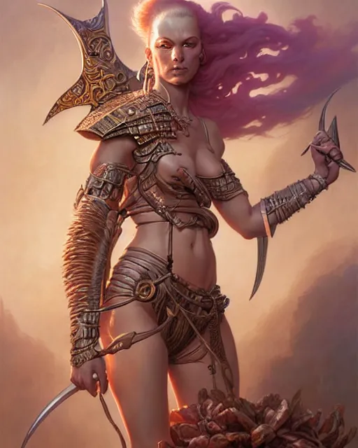 Image similar to beautiful warrior girl, fantasy character portrait, ultra realistic, wide angle, intricate details, the fifth element artifacts, highly detailed by peter mohrbacher, boris vallejo, hajime sorayama, wayne barlowe, aaron horkey, gaston bussiere, craig mullins