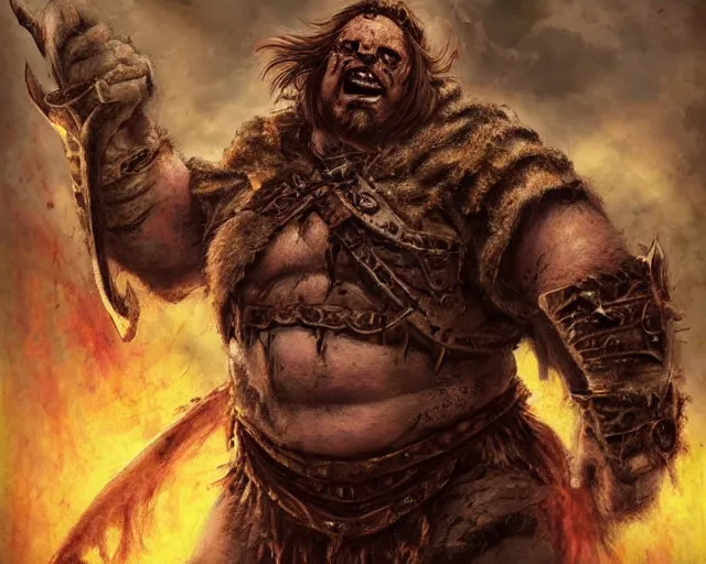 Image similar to paul walter hauser as an orc berserker, fantasy art, d & d, extremely detailed, high quality, award - winning,