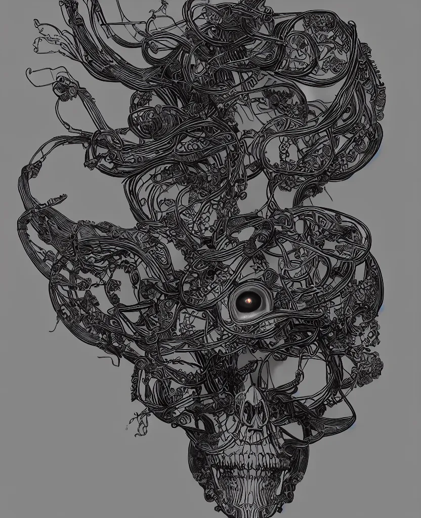 Image similar to fully black background. background hex 000000. goddess princess face close-up portrait ram skull. japanese coloured paper bas relief paper sculpture. jellyfish phoenix head, nautilus, orchid, skull, betta fish, bioluminiscent creatures, intricate artwork by Tooth Wu and wlop and beeple. octane render, trending on artstation, greg rutkowski very coherent symmetrical artwork. cinematic, hyper realism, high detail, octane render, 8k