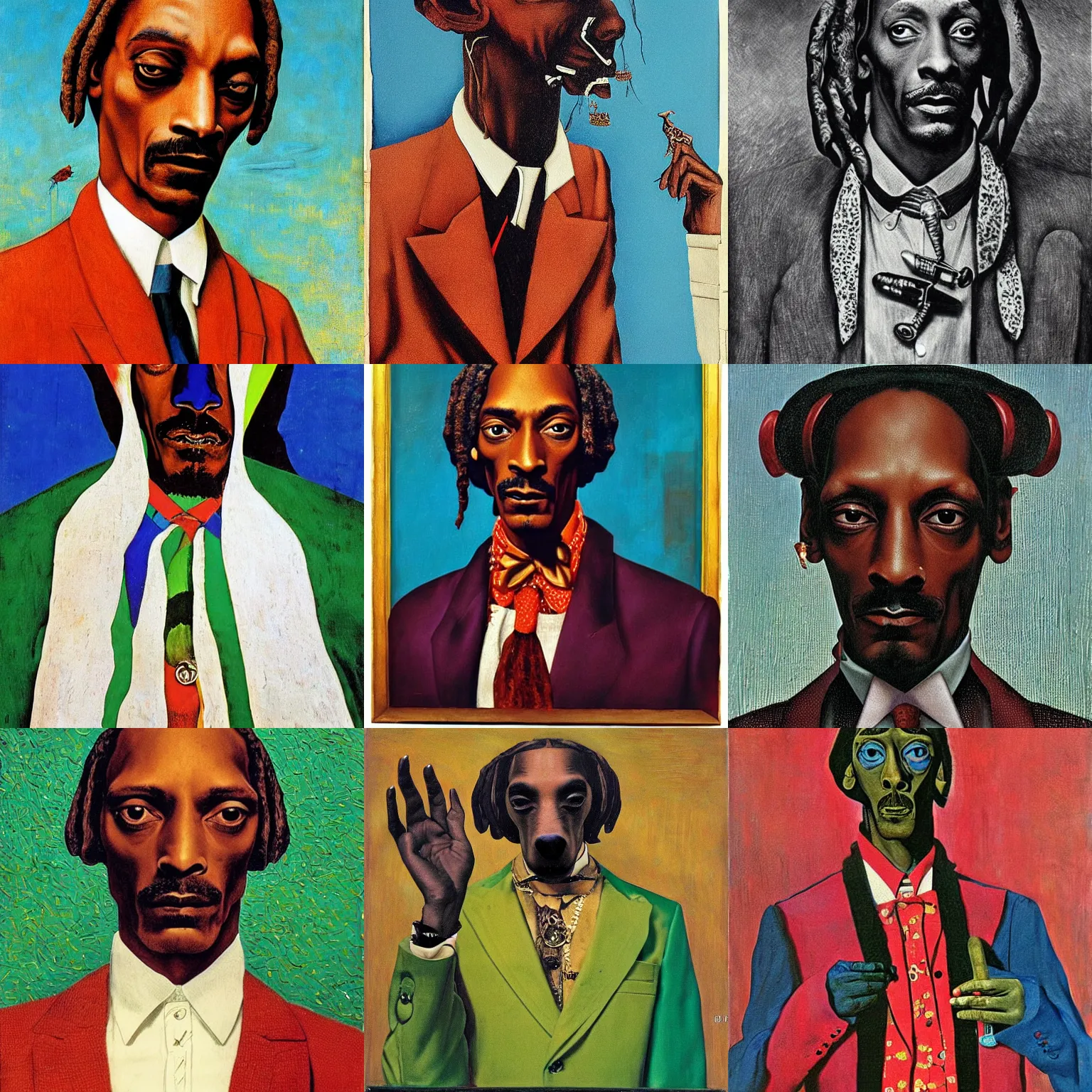 Prompt: artwork by max ernst, portrait of snoop dogg,