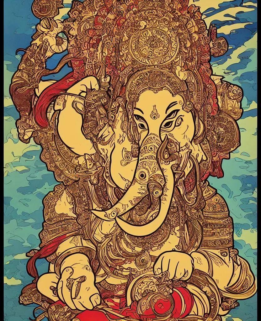 Image similar to ganesha portrait illustration, pop art, splash painting, art by geof darrow, ashley wood, alphonse mucha, makoto shinkai