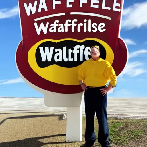 Image similar to wafflehouse employee's standing below wafflehouse sign