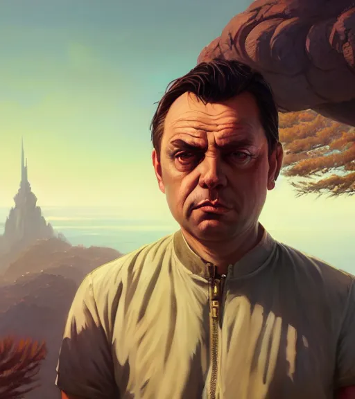 Image similar to highly detailed portrait of orban in gta v, stephen bliss, unreal engine, fantasy art by greg rutkowski, loish, rhads, ferdinand knab, makoto shinkai and lois van baarle, ilya kuvshinov, rossdraws, tom bagshaw, global illumination, radiant light, detailed and intricate environment